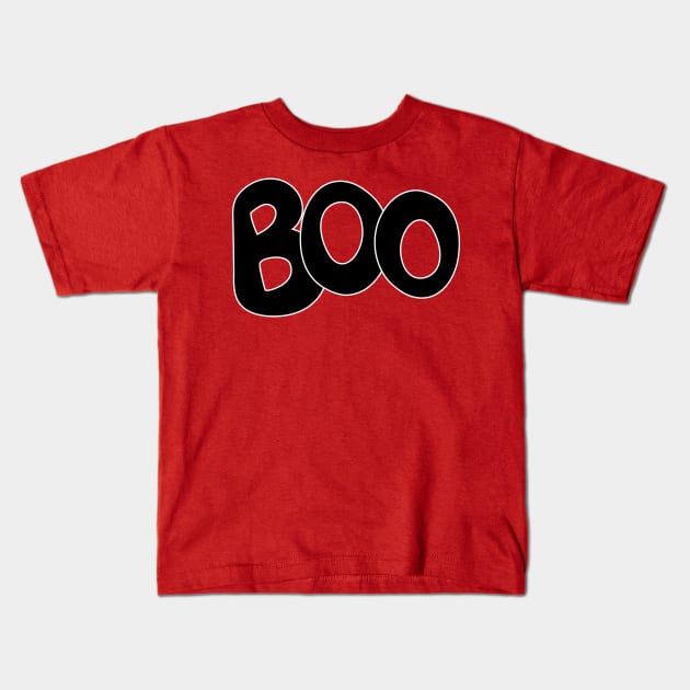 BOO text art in black bubble letters Kids T-Shirt by Angel Dawn Design